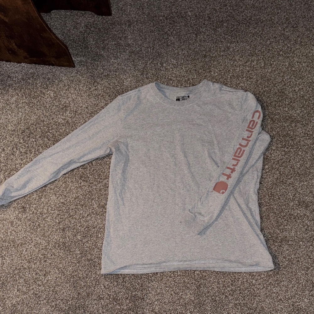 Carhartt Heather Gray Long Sleeve with Red Sleeve Logo